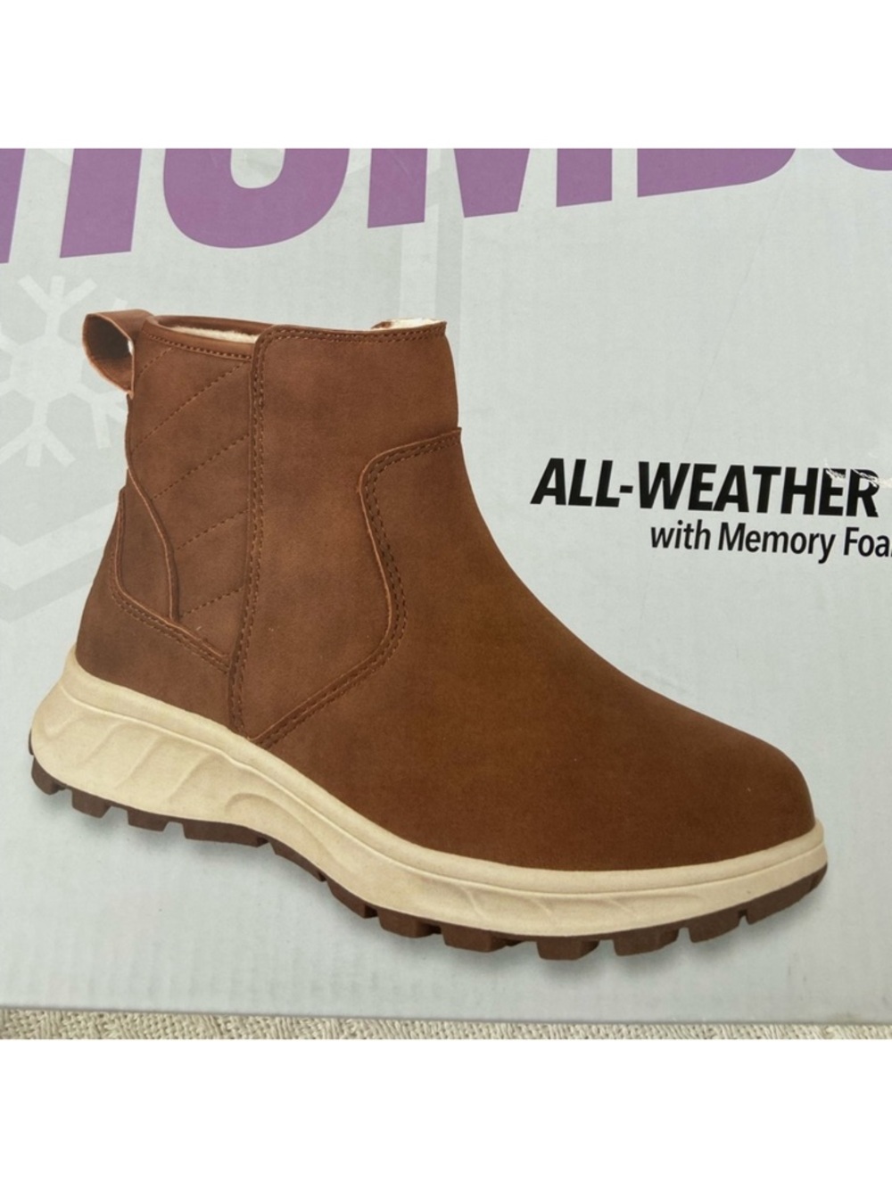 Khombu Sienna Womens Brown All-Weather Boot, Faux Fur, Memory Foam, Repels Water